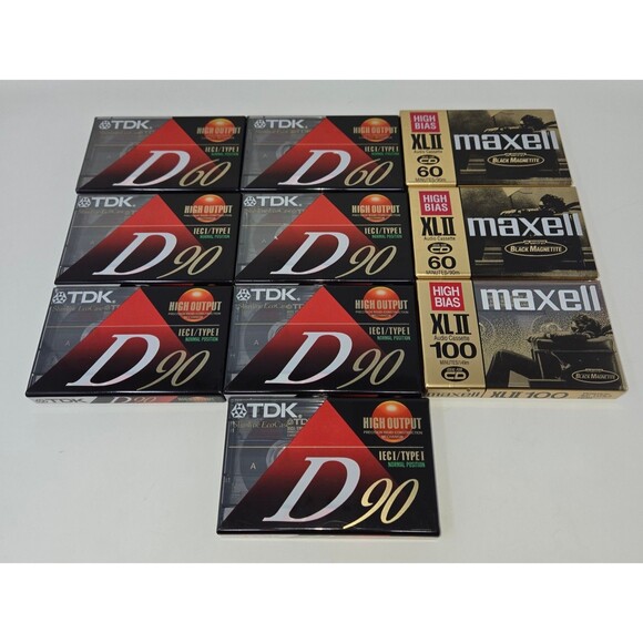 Cassette Tape Lot of 10 Sealed 7 TDK D60 High Output 3 Maxell High Bias XLII - Picture 1 of 13